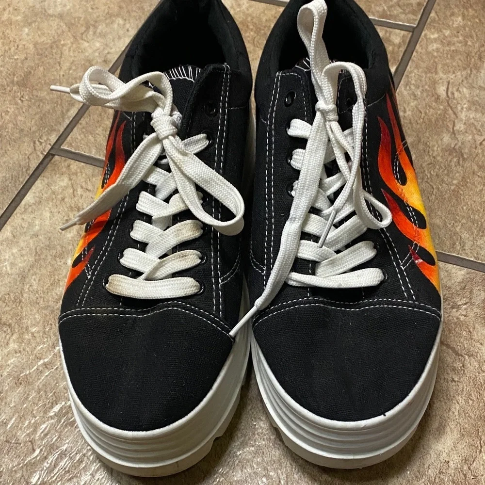 Koi Footwear Black with Flame Platform Sneakers Size 9